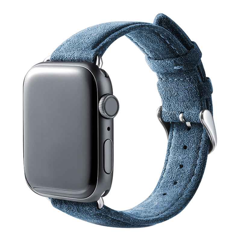 For Apple Watch Ultra 49mm / Series 8 7 45mm / Series 6 5 4 SE SE (2022) 44mm / Series 3 2 1 42mm Watch Band Suede Leather Watch Strap - Navy Blue