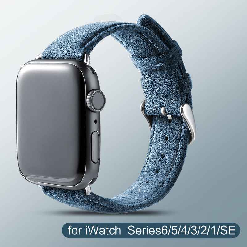 For Apple Watch Ultra 49mm / Series 8 7 45mm / Series 6 5 4 SE SE (2022) 44mm / Series 3 2 1 42mm Watch Band Suede Leather Watch Strap - Navy Blue