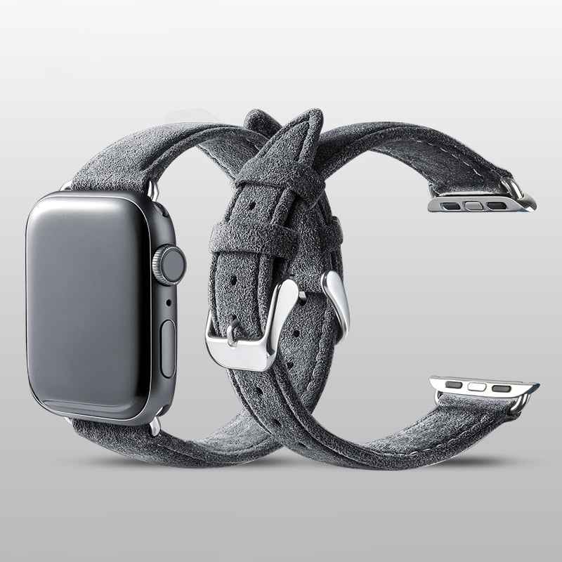 For Apple Watch Ultra 49mm / Series 8 7 45mm / Series 6 5 4 SE SE (2022) 44mm / Series 3 2 1 42mm Watch Band Suede Leather Watch Strap - Navy Blue