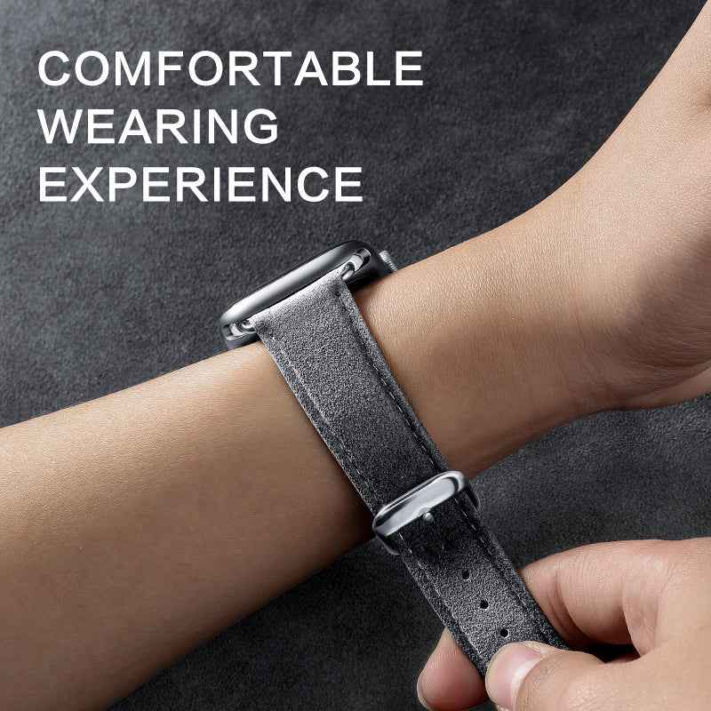 For Apple Watch Ultra 49mm / Series 8 7 45mm / Series 6 5 4 SE SE (2022) 44mm / Series 3 2 1 42mm Watch Band Suede Leather Watch Strap - Navy Blue