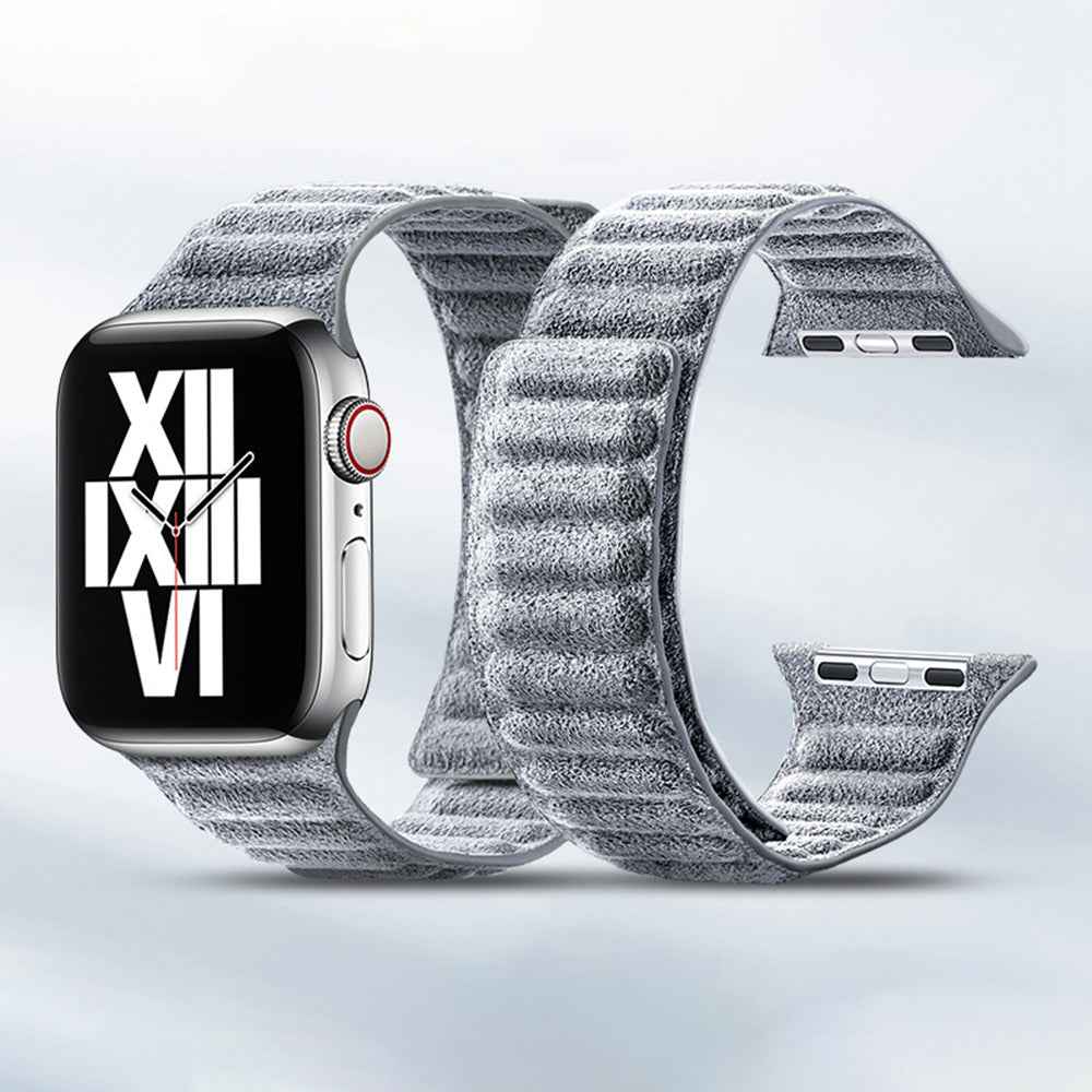 For Apple Watch Ultra 49mm / Series 8 7 45mm / Series 6 5 4 SE SE (2022) 44mm / Series 3 2 1 42mm Magnetic Watch Strap Suede Leather Watchband - Light Grey