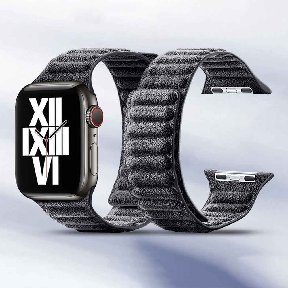For Apple Watch Ultra 49mm / Series 8 7 45mm / Series 6 5 4 SE SE (2022) 44mm / Series 3 2 1 42mm Magnetic Watch Strap Suede Leather Watchband - Dark Grey