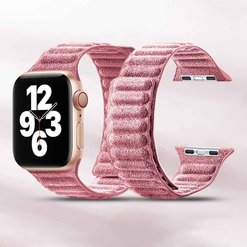 For Apple Watch Ultra 49mm / Series 8 7 45mm / Series 6 5 4 SE SE (2022) 44mm / Series 3 2 1 42mm Magnetic Watch Strap Suede Leather Watchband - Pink