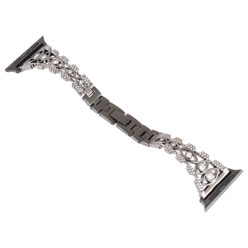 Rhinestone Decor Metal Watch Band for Apple Watch Ultra 49mm / Series 8 / 7 45mm / Series 6 / 5 / 4 / SE (2022) / SE 44mm / Series 3 / 2 / 1 42mm Eye Design Bracelet Strap - Black - UNIQBUY