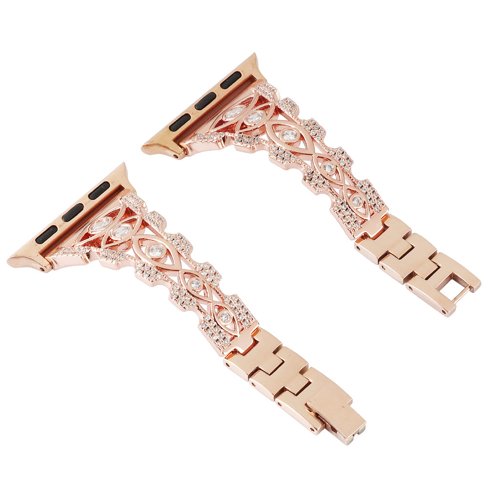 Rhinestone Decor Metal Watch Band for Apple Watch Ultra 49mm / Series 8 / 7 45mm / Series 6 / 5 / 4 / SE (2022) / SE 44mm / Series 3 / 2 / 1 42mm Eye Design Bracelet Strap - Gold - UNIQBUY