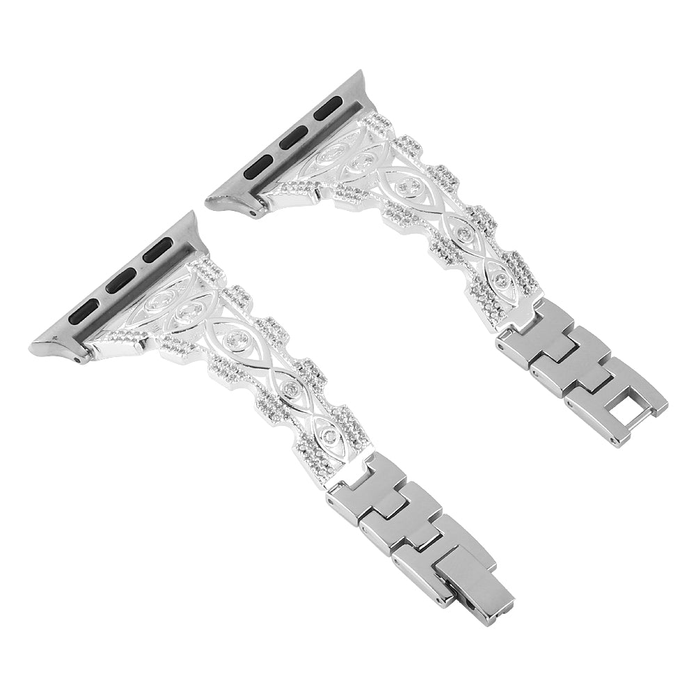 Rhinestone Decor Metal Watch Band for Apple Watch Ultra 49mm / Series 8 / 7 45mm / Series 6 / 5 / 4 / SE (2022) / SE 44mm / Series 3 / 2 / 1 42mm Eye Design Bracelet Strap - Silver - UNIQBUY