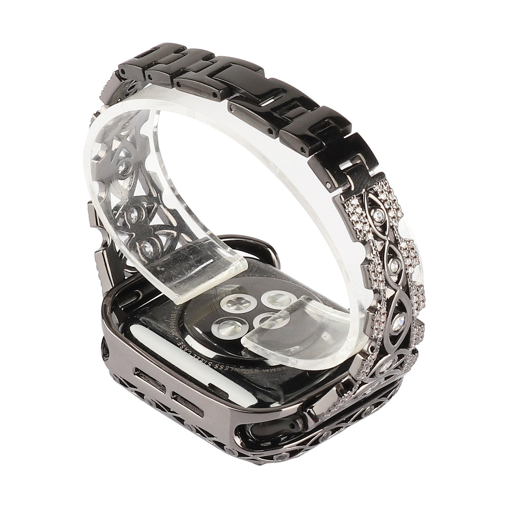 For Apple Watch Series 8 / 7 41mm / Series 6 / 5 / 4 / SE (2022) / SE 40mm / Series 3 / 2 / 1 38mm Eye Design Rhinestone Decor Metal Bracelet Watch Strap - Black - UNIQBUY