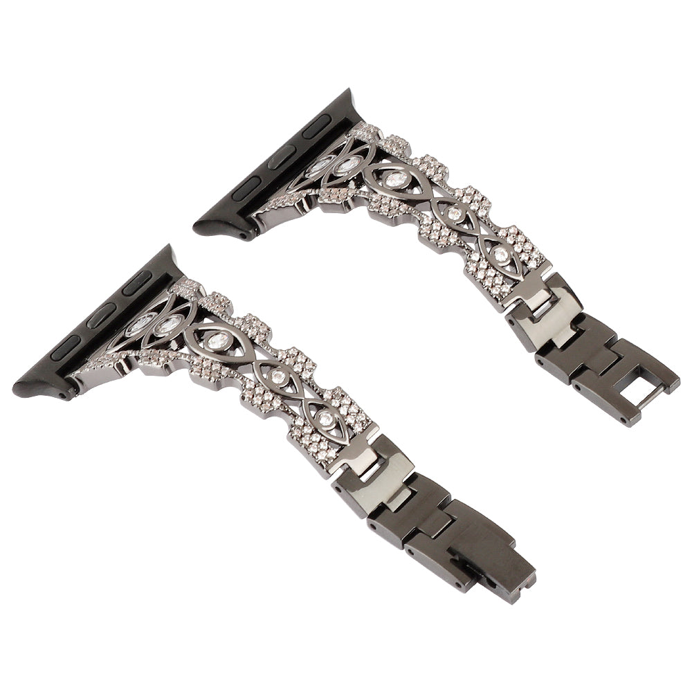 For Apple Watch Series 8 / 7 41mm / Series 6 / 5 / 4 / SE (2022) / SE 40mm / Series 3 / 2 / 1 38mm Eye Design Rhinestone Decor Metal Bracelet Watch Strap - Black - UNIQBUY