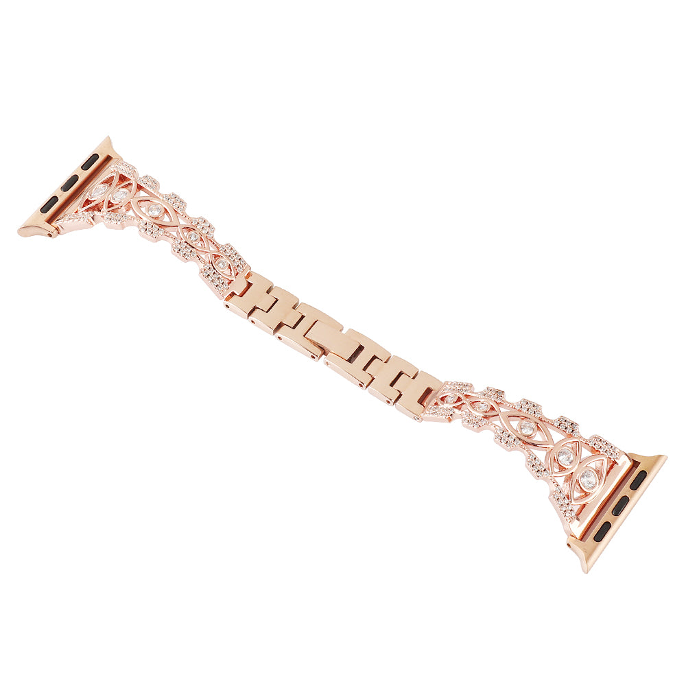 For Apple Watch Series 8 / 7 41mm / Series 6 / 5 / 4 / SE (2022) / SE 40mm / Series 3 / 2 / 1 38mm Eye Design Rhinestone Decor Metal Bracelet Watch Strap - Gold - UNIQBUY