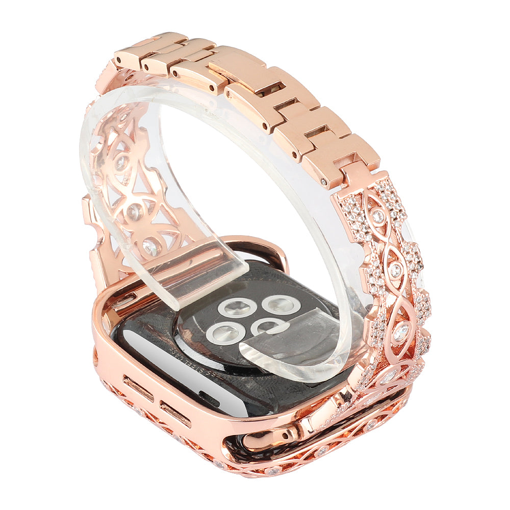 For Apple Watch Series 8 / 7 41mm / Series 6 / 5 / 4 / SE (2022) / SE 40mm / Series 3 / 2 / 1 38mm Eye Design Rhinestone Decor Metal Bracelet Watch Strap - Gold - UNIQBUY