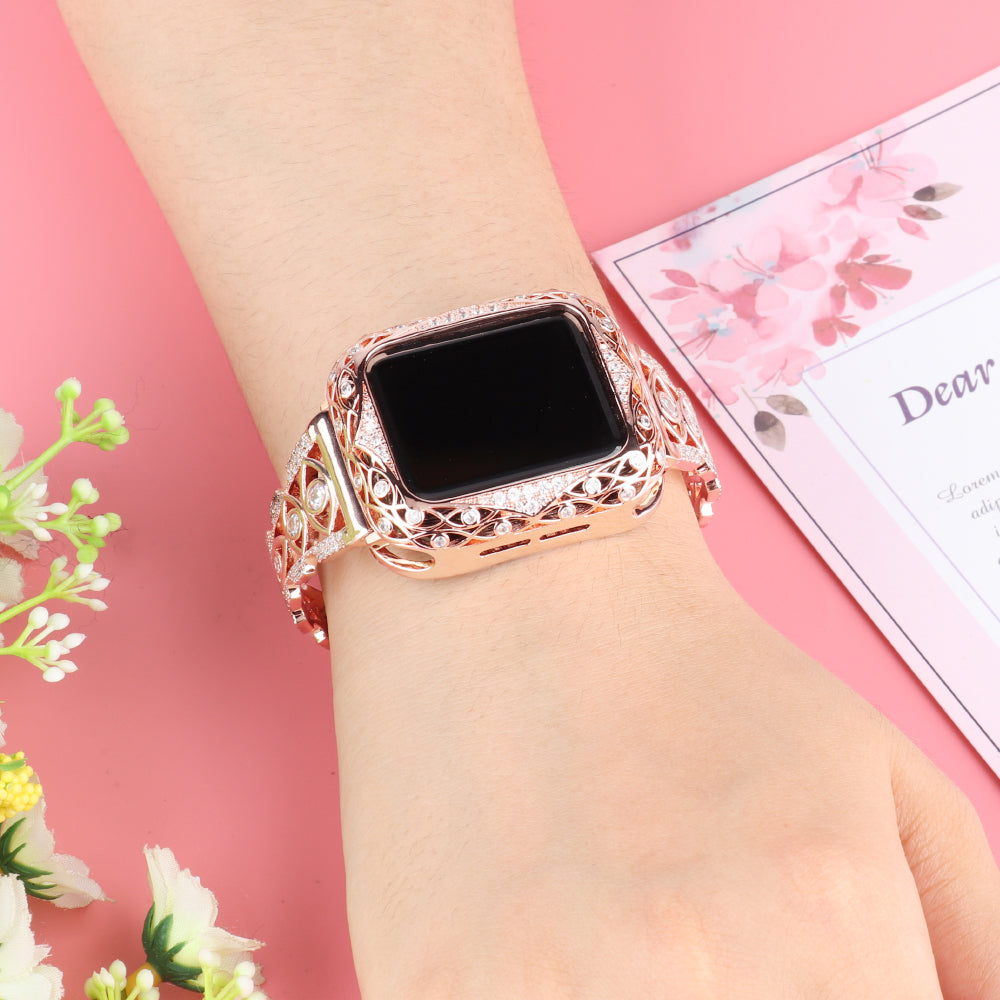 For Apple Watch Series 8 / 7 41mm / Series 6 / 5 / 4 / SE (2022) / SE 40mm / Series 3 / 2 / 1 38mm Eye Design Rhinestone Decor Metal Bracelet Watch Strap - Gold - UNIQBUY