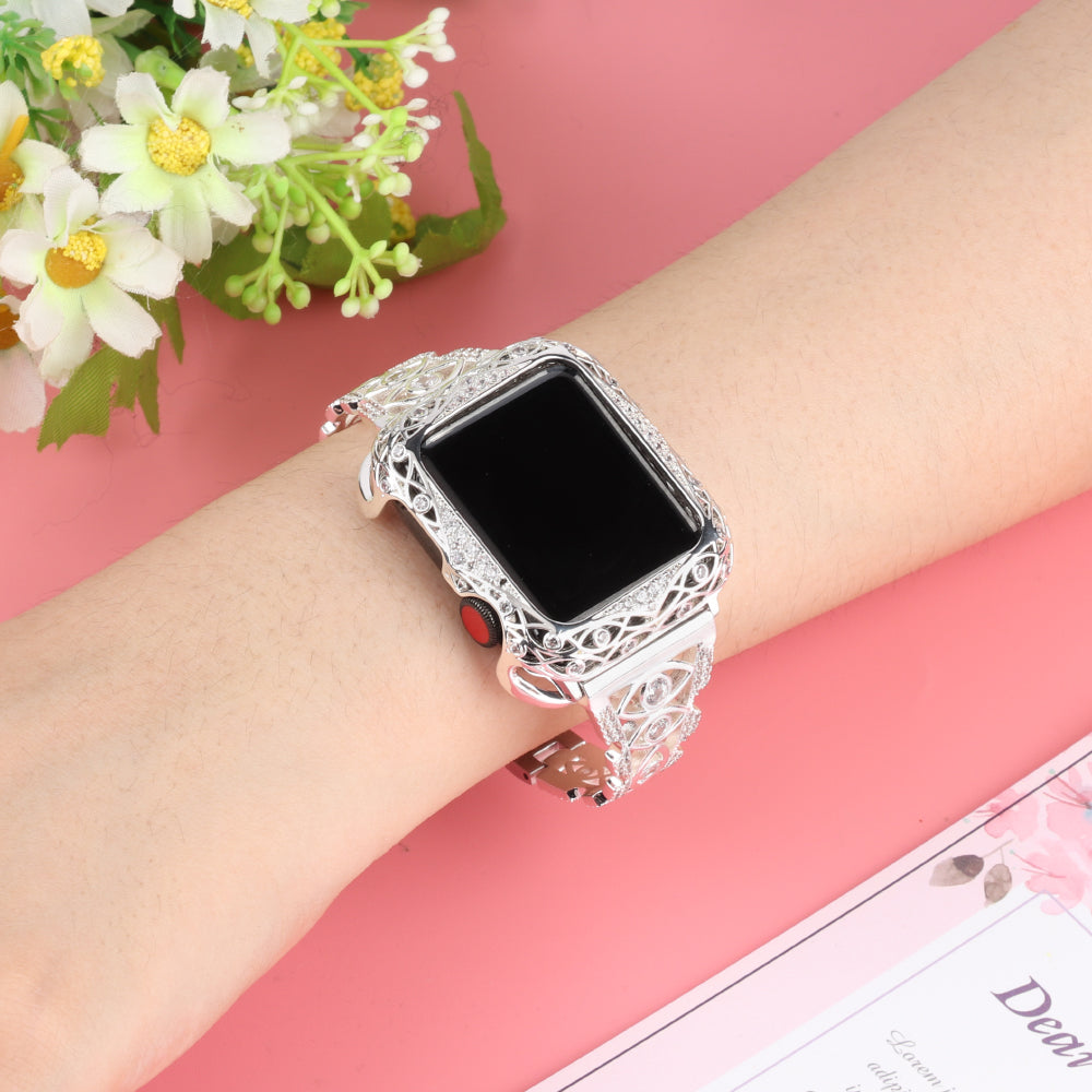 For Apple Watch Series 8 / 7 41mm / Series 6 / 5 / 4 / SE (2022) / SE 40mm / Series 3 / 2 / 1 38mm Eye Design Rhinestone Decor Metal Bracelet Watch Strap - Silver - UNIQBUY