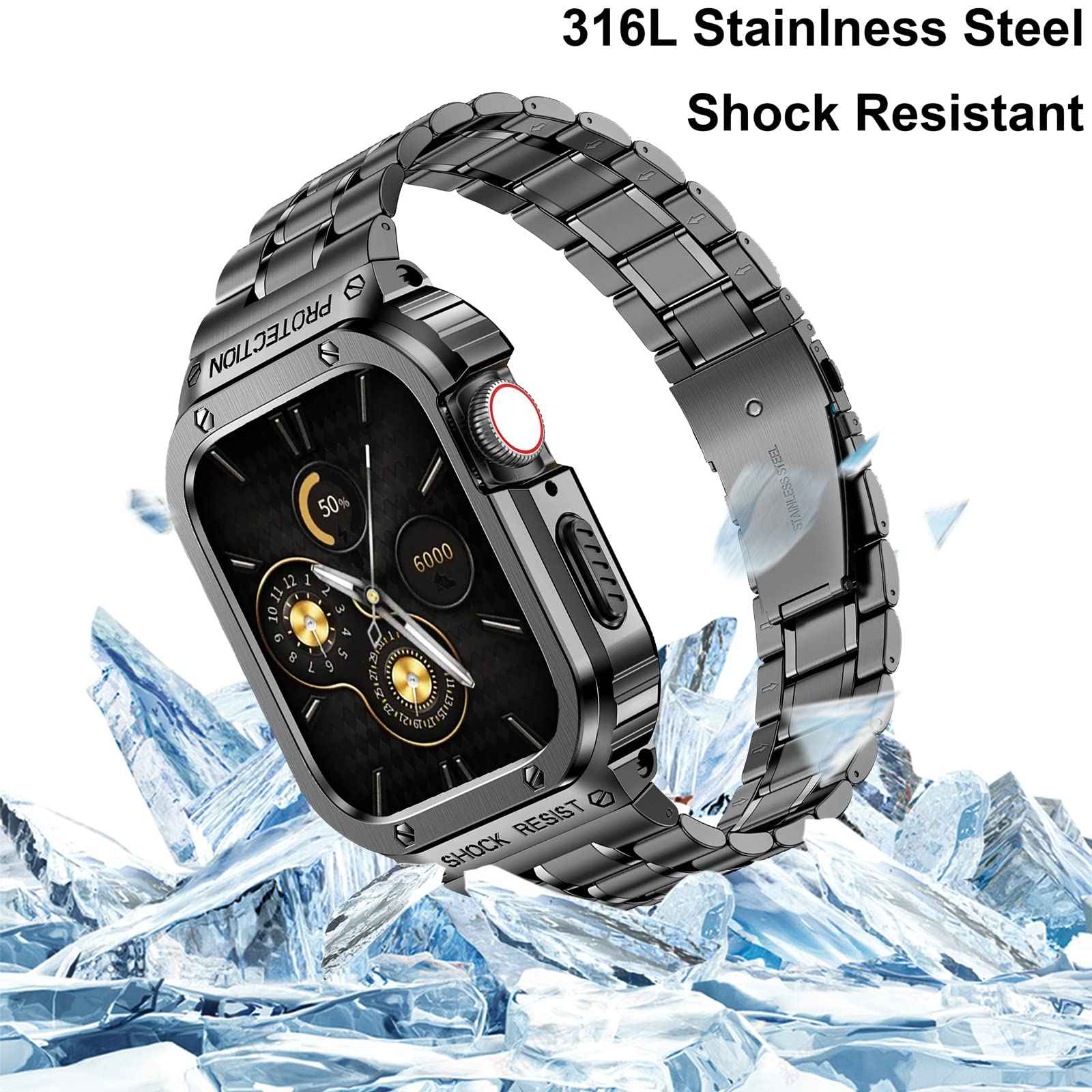 For Apple Watch Series 8 / 7 45mm / Series 6 / 5 / 4 / SE (2022) / SE 44mm 5 Beads Metal Watch Strap Integral Watch Band with Case - Tarnish
