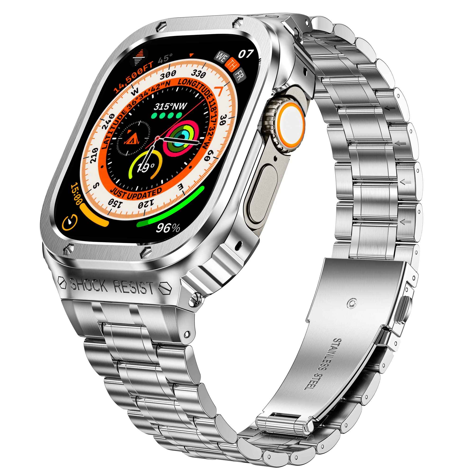 For Apple Watch Series 8 / 7 45mm / Series 6 / 5 / 4 / SE (2022) / SE 44mm 5 Beads Metal Watch Strap Integral Watch Band with Case - Silver