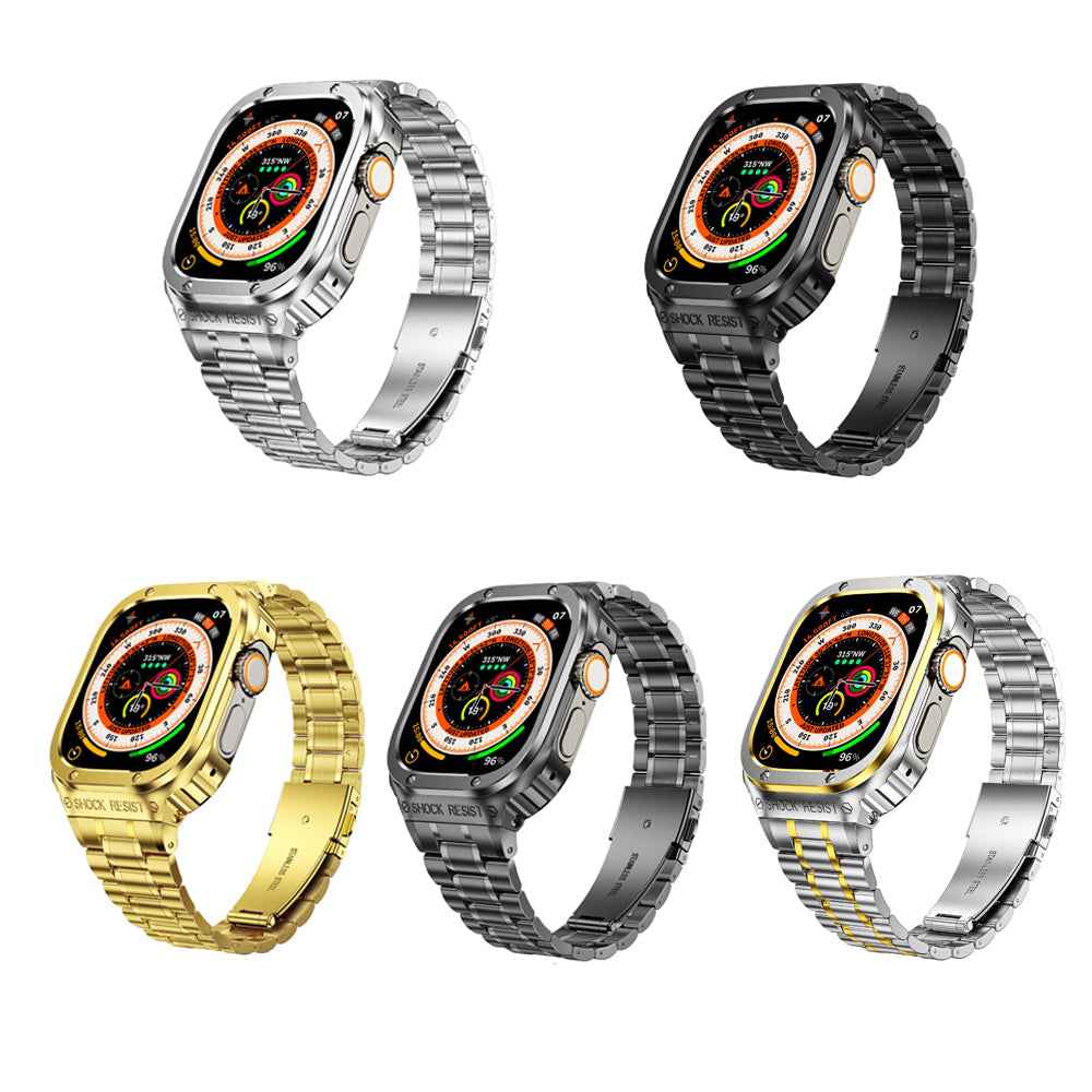 For Apple Watch Series 8 / 7 45mm / Series 6 / 5 / 4 / SE (2022) / SE 44mm 5 Beads Metal Watch Strap Integral Watch Band with Case - Silver