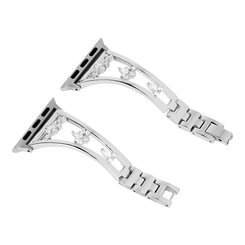 Watch Band for Apple Watch Ultra 49mm / Series 8 7 45mm / Series 6 5 4 SE (2022) SE 44mm / Series 3 2 1 42mm , Zircon Decor Copper Metal Strap - Silver - UNIQBUY
