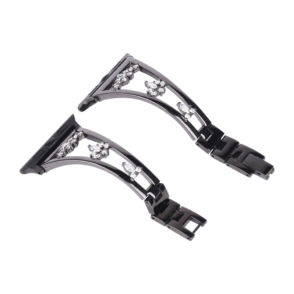 Metal Copper Band for Apple Watch Series 8 7 41mm / Series 6 5 4 SE (2022) SE 40mm / Series 3 2 1 38mm , Zircon Decor Watch Strap Bracelet - Black - UNIQBUY