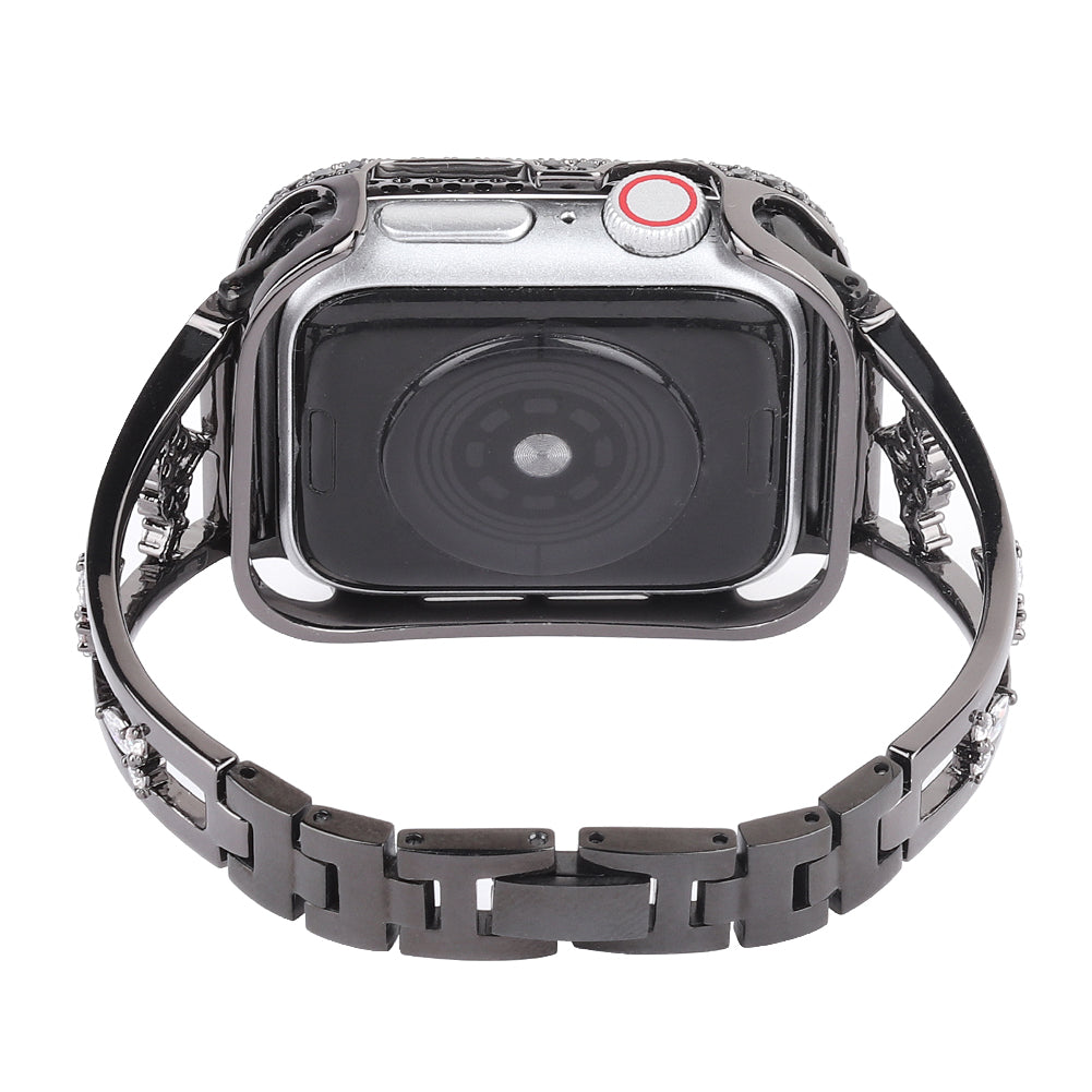 Metal Copper Band for Apple Watch Series 8 7 41mm / Series 6 5 4 SE (2022) SE 40mm / Series 3 2 1 38mm , Zircon Decor Watch Strap Bracelet - Black - UNIQBUY