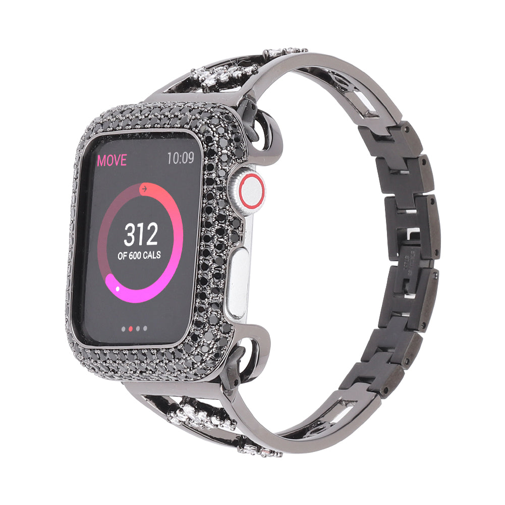 Metal Copper Band for Apple Watch Series 8 7 41mm / Series 6 5 4 SE (2022) SE 40mm / Series 3 2 1 38mm , Zircon Decor Watch Strap Bracelet - Black - UNIQBUY