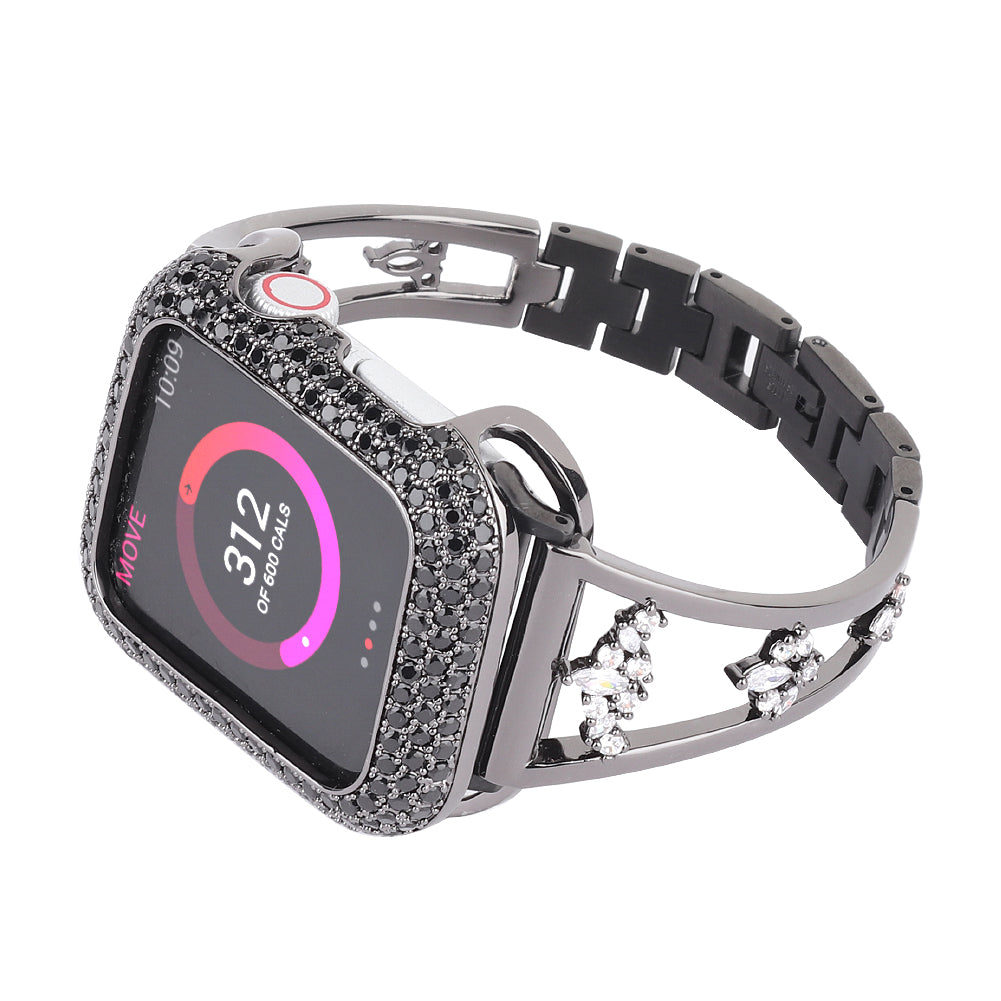 Metal Copper Band for Apple Watch Series 8 7 41mm / Series 6 5 4 SE (2022) SE 40mm / Series 3 2 1 38mm , Zircon Decor Watch Strap Bracelet - Black - UNIQBUY