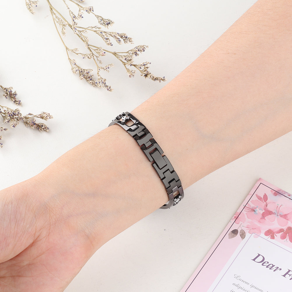 Metal Copper Band for Apple Watch Series 8 7 41mm / Series 6 5 4 SE (2022) SE 40mm / Series 3 2 1 38mm , Zircon Decor Watch Strap Bracelet - Black - UNIQBUY