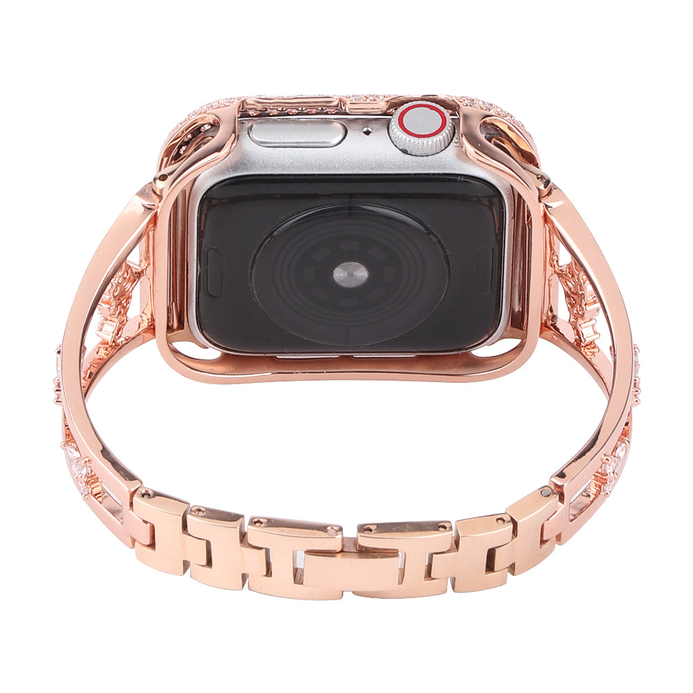 Metal Copper Band for Apple Watch Series 8 7 41mm / Series 6 5 4 SE (2022) SE 40mm / Series 3 2 1 38mm , Zircon Decor Watch Strap Bracelet - Rose Gold - UNIQBUY