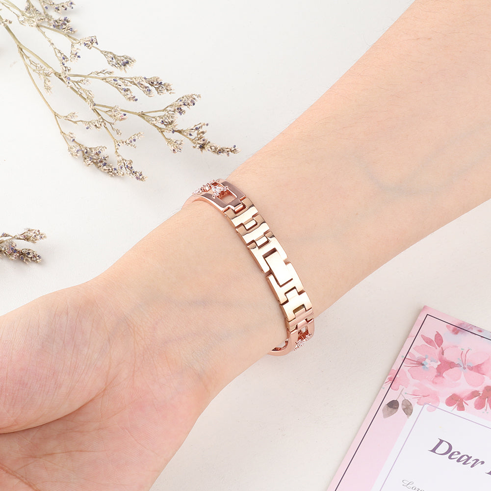 Metal Copper Band for Apple Watch Series 8 7 41mm / Series 6 5 4 SE (2022) SE 40mm / Series 3 2 1 38mm , Zircon Decor Watch Strap Bracelet - Rose Gold - UNIQBUY