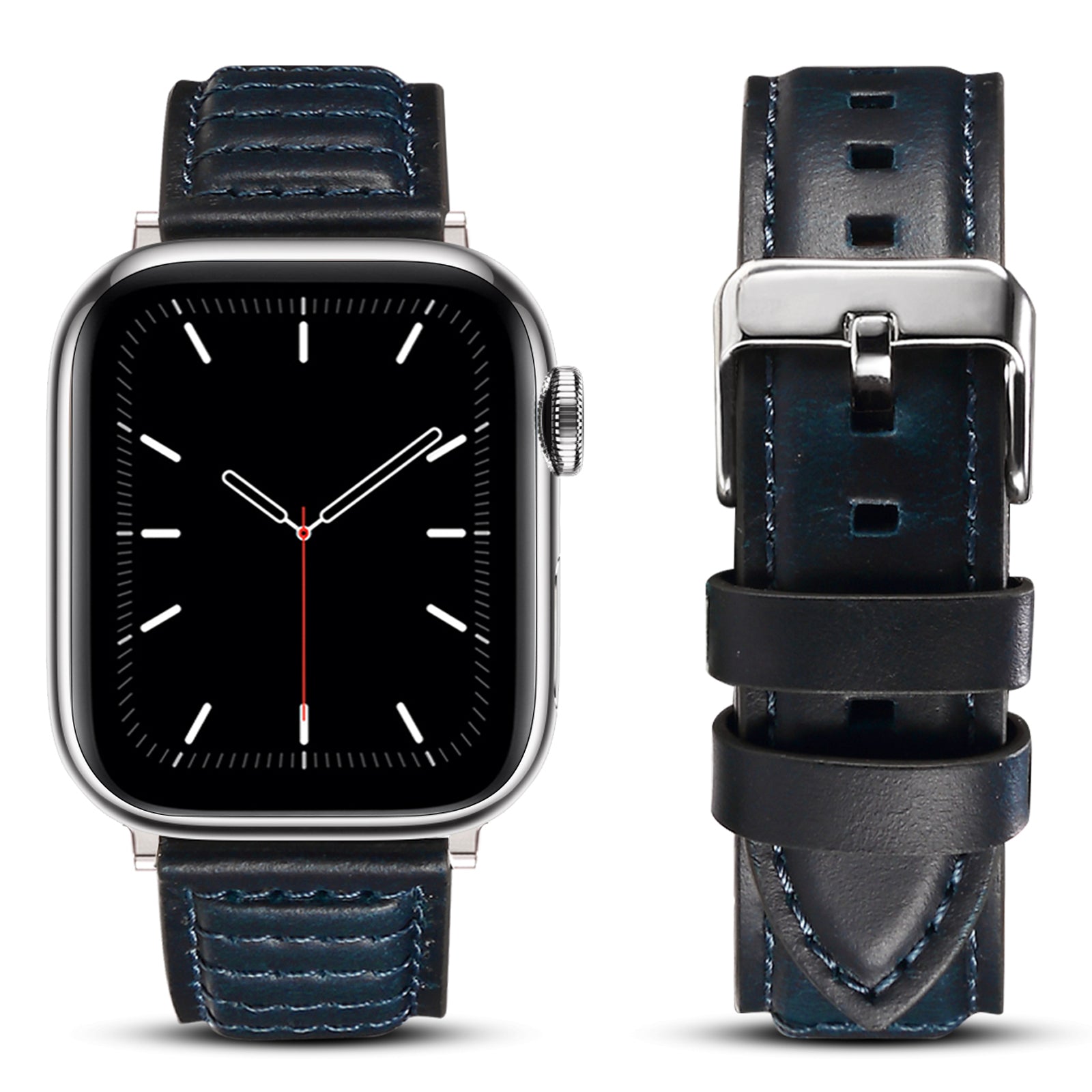 For Apple Watch Ultra 49mm / Series 8 / 7 45mm / SE / SE (2022) / 6 / 5 / 4 44mm / 3 / 2 / 1 42mm Watch Band Waxy Cowhide Leather Strap - Blue - UNIQBUY