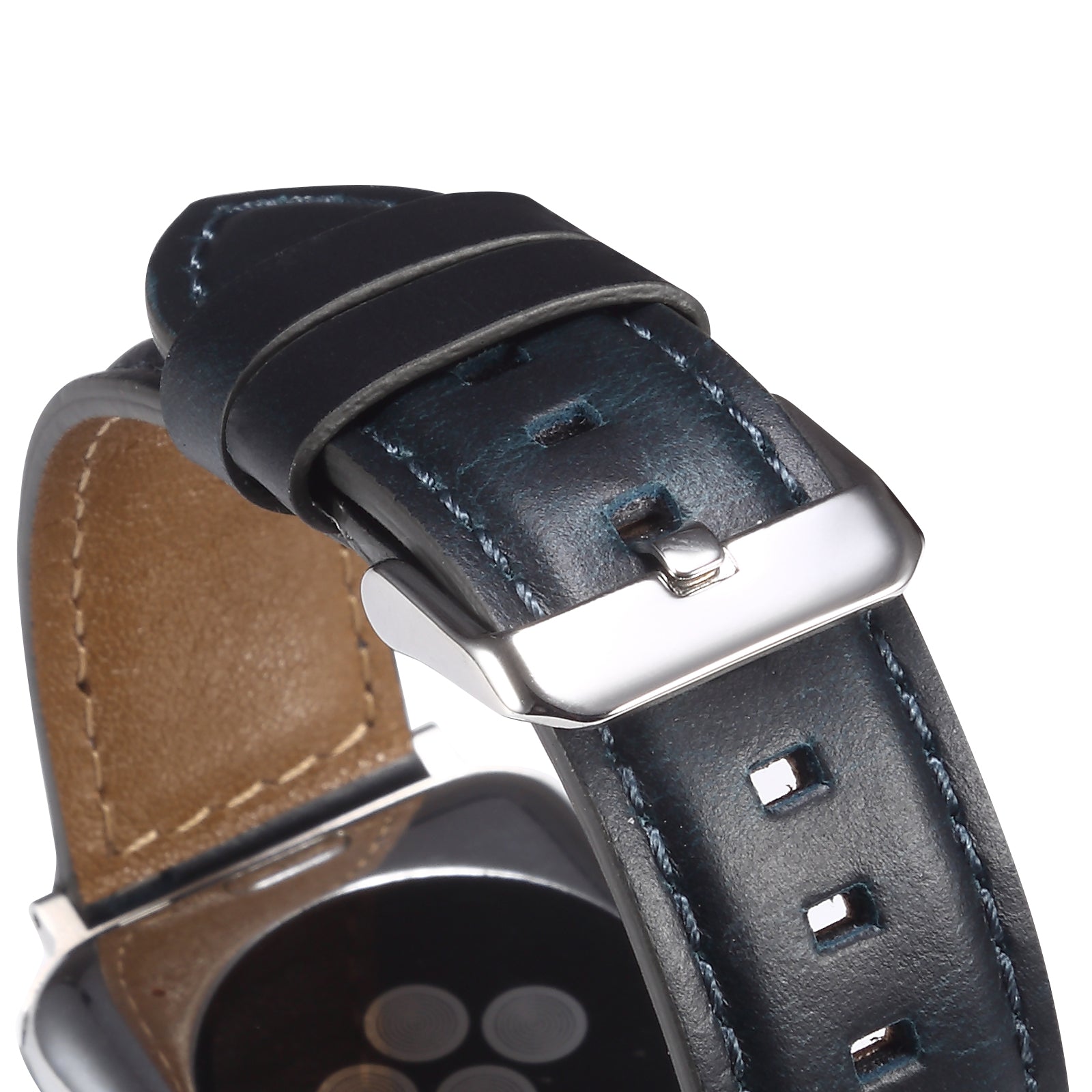 For Apple Watch Ultra 49mm / Series 8 / 7 45mm / SE / SE (2022) / 6 / 5 / 4 44mm / 3 / 2 / 1 42mm Watch Band Waxy Cowhide Leather Strap - Blue - UNIQBUY
