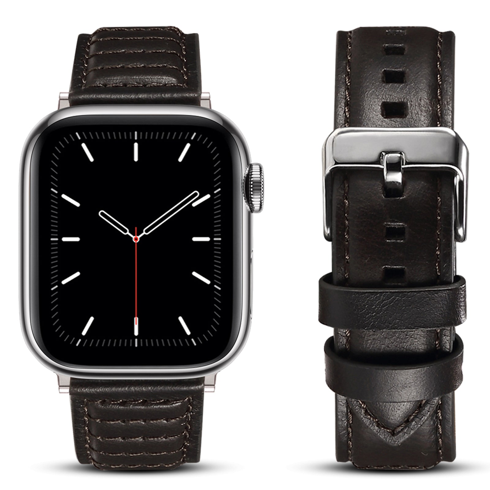 For Apple Watch Ultra 49mm / Series 8 / 7 45mm / SE / SE (2022) / 6 / 5 / 4 44mm / 3 / 2 / 1 42mm Watch Band Waxy Cowhide Leather Strap - Black - UNIQBUY