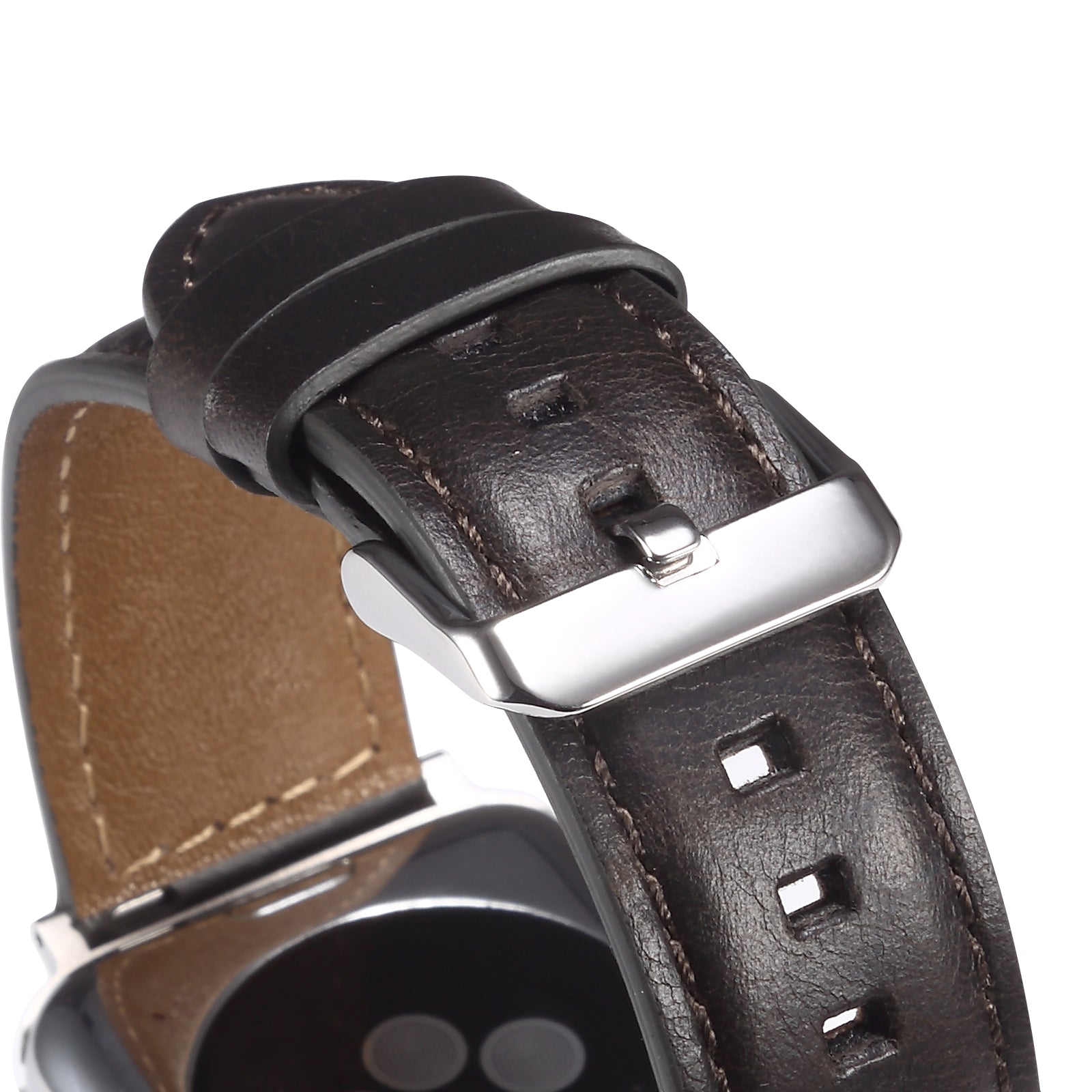 For Apple Watch Ultra 49mm / Series 8 / 7 45mm / SE / SE (2022) / 6 / 5 / 4 44mm / 3 / 2 / 1 42mm Watch Band Waxy Cowhide Leather Strap - Black - UNIQBUY