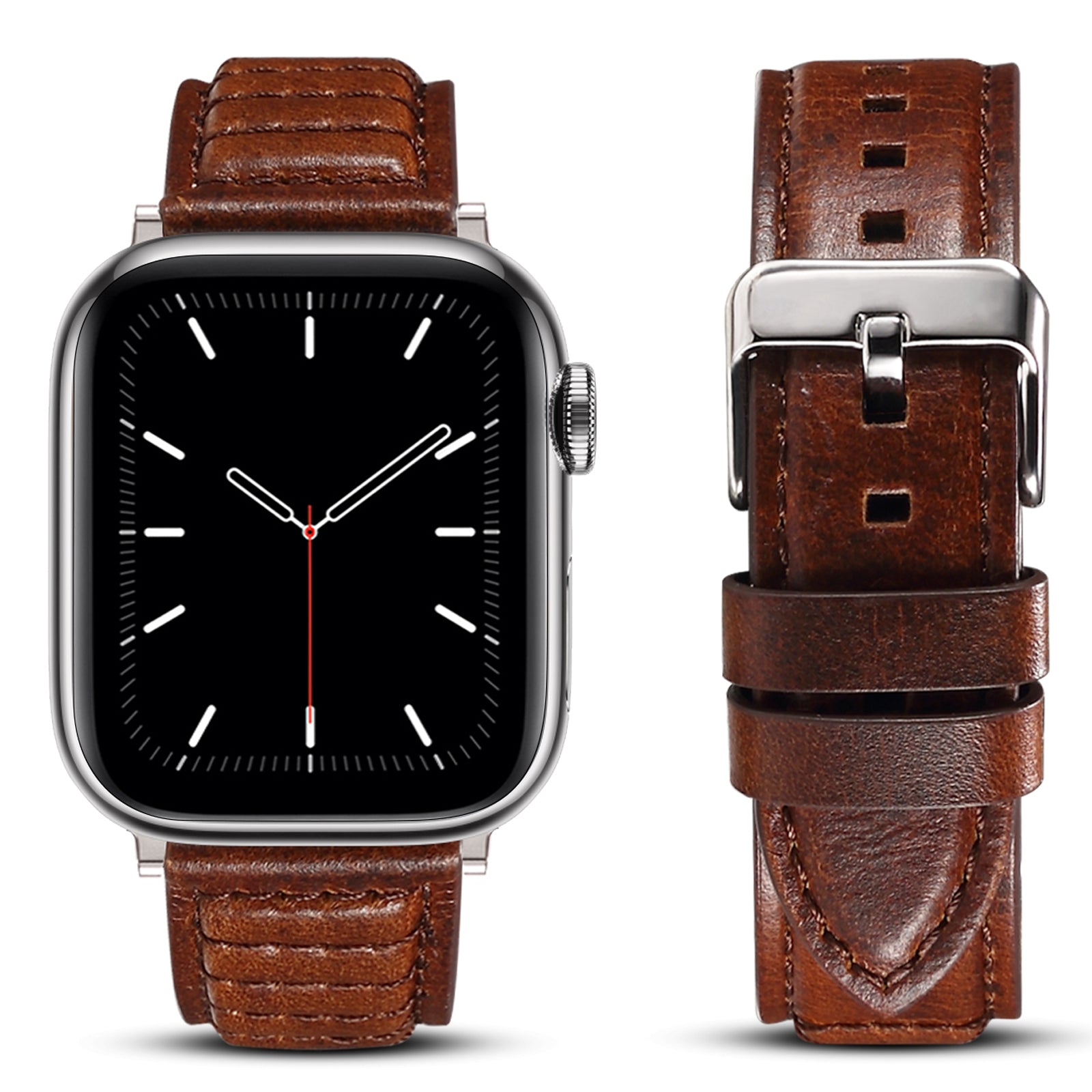 For Apple Watch Ultra 49mm / Series 8 / 7 45mm / SE / SE (2022) / 6 / 5 / 4 44mm / 3 / 2 / 1 42mm Watch Band Waxy Cowhide Leather Strap - Brown - UNIQBUY