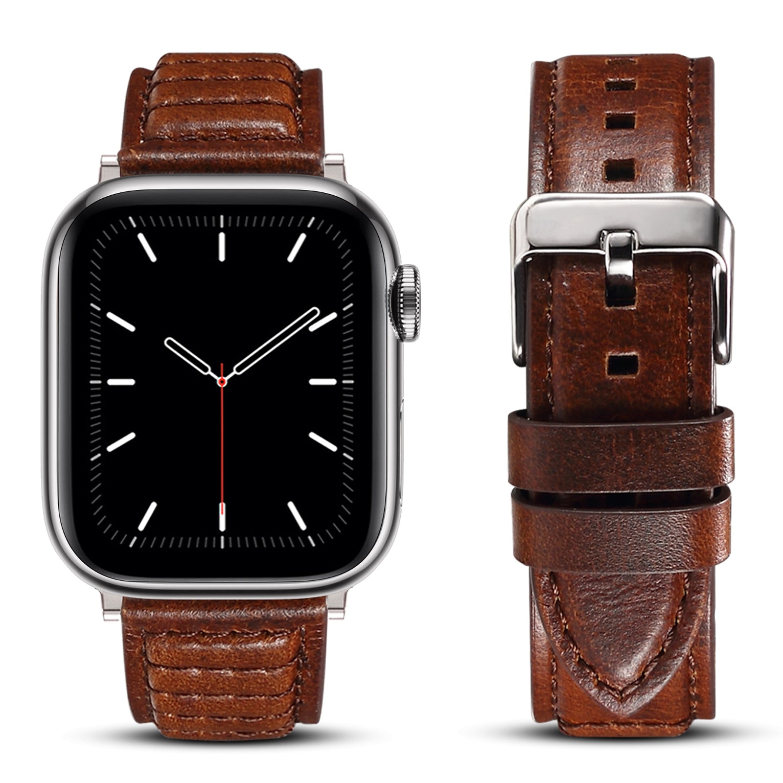 For Apple Watch Series 8 / 7 41mm / SE / SE (2022) / 6 / 5 / 4 40mm / 3 / 2 / 1 38mm Watch Strap Waxy Cowhide Leather Watchband - Brown - UNIQBUY