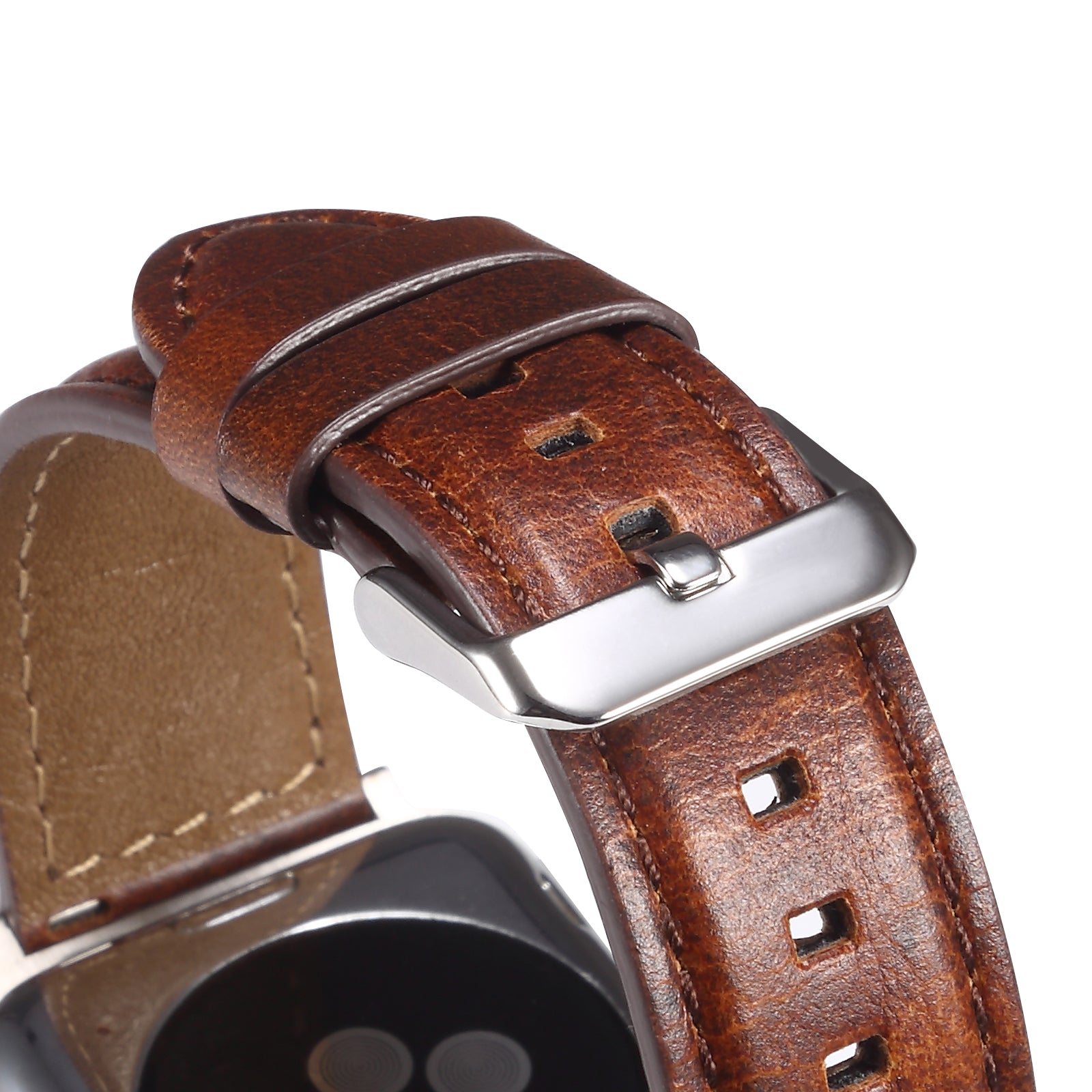 For Apple Watch Series 8 / 7 41mm / SE / SE (2022) / 6 / 5 / 4 40mm / 3 / 2 / 1 38mm Watch Strap Waxy Cowhide Leather Watchband - Brown - UNIQBUY