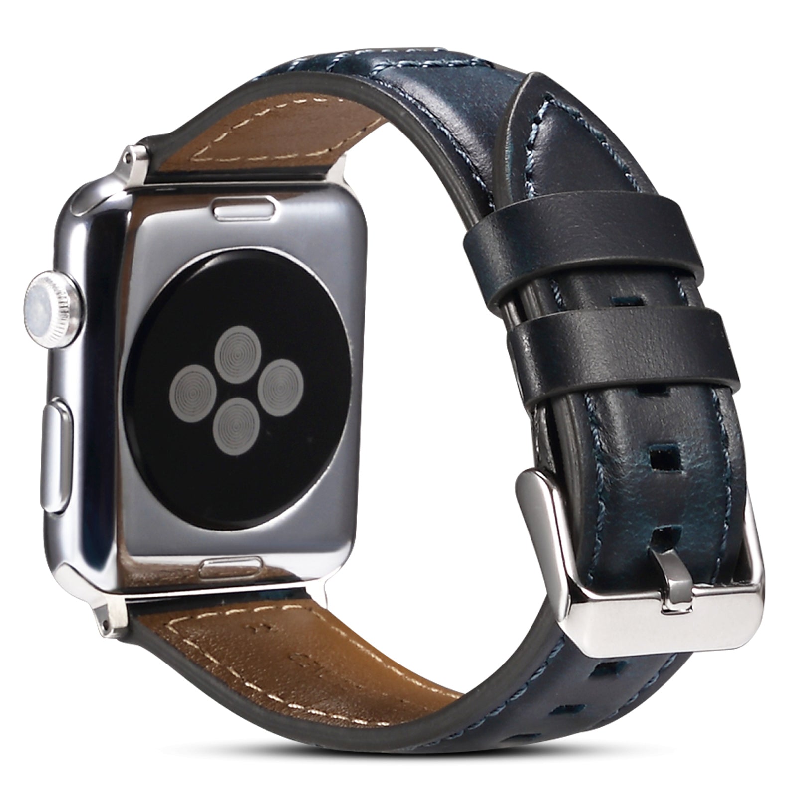 For Apple Watch Series 8 / 7 41mm / SE / SE (2022) / 6 / 5 / 4 40mm / 3 / 2 / 1 38mm Watch Strap Waxy Cowhide Leather Watchband - Blue - UNIQBUY