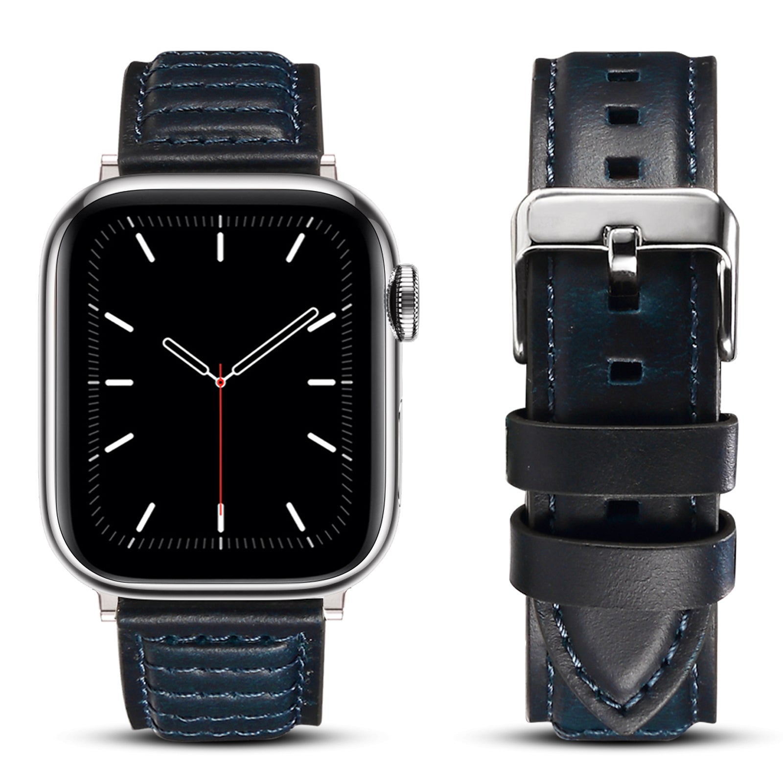 For Apple Watch Series 8 / 7 41mm / SE / SE (2022) / 6 / 5 / 4 40mm / 3 / 2 / 1 38mm Watch Strap Waxy Cowhide Leather Watchband - Blue - UNIQBUY