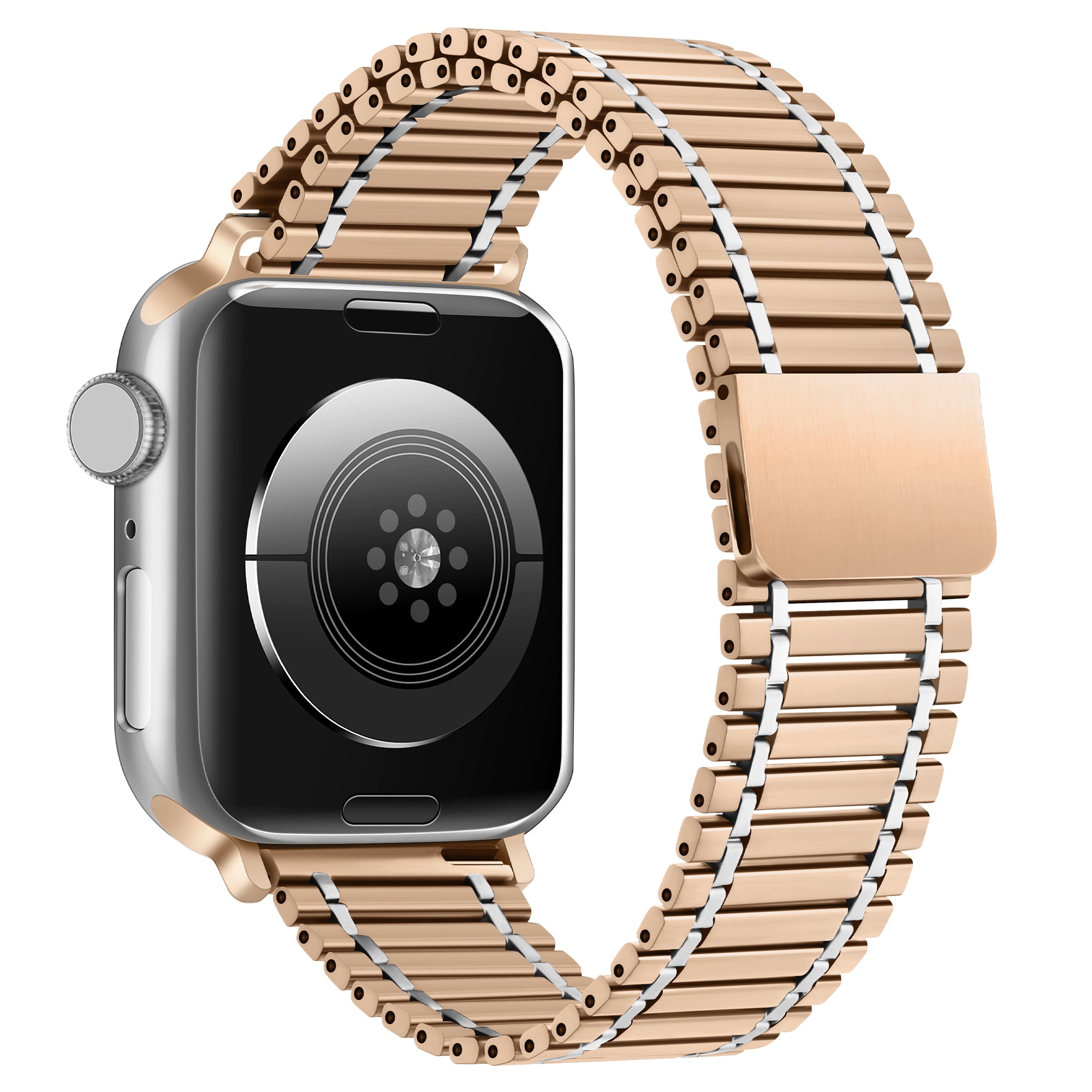 For Apple Watch Ultra 49mm / Series 8 / 7 45mm / Series 6 / 5 / 4 / SE (2022) / SE 44mm / Series 3 / 2 / 1 42mm Stainless Steel Magnetic Watch Strap - Rose Gold+Silver - UNIQBUY