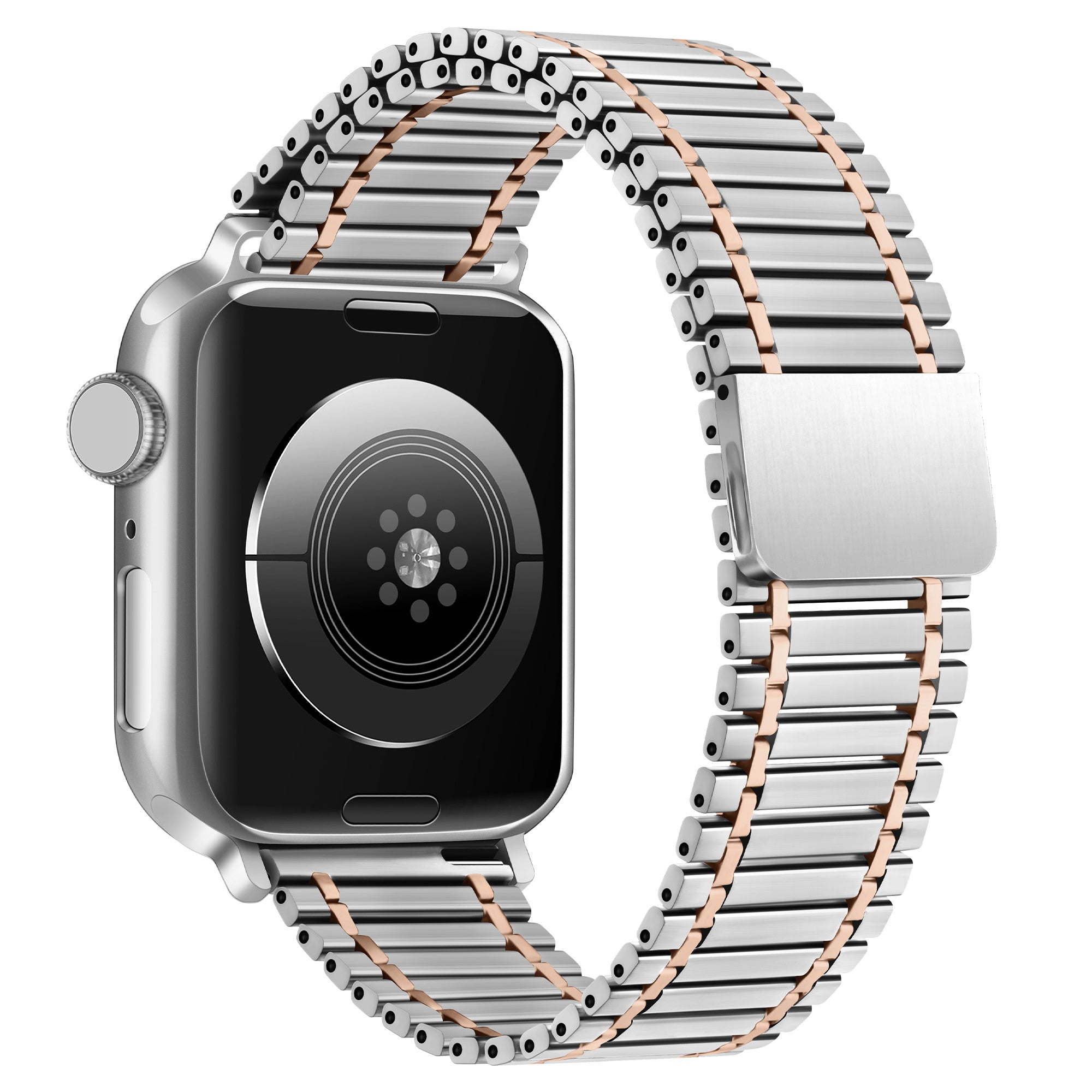 Magnetic Strap for Apple Watch Series 8 / 7 41mm / 6 / 5 / 4 / SE / SE (2022) 40mm / 3 / 2 / 1 38mm Stainless Steel Watchband - Silver+Rose Gold - UNIQBUY
