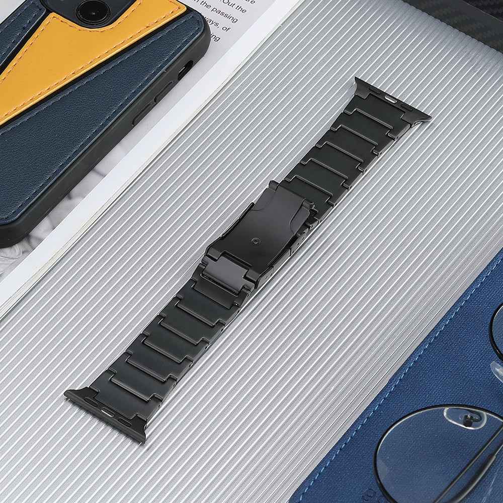 For Apple Watch Series 8 / 7 41mm / 6 / 5 / 4 / SE / SE (2022) 40mm / 3 / 2 / 1 38mm Watch Band Titanium Steel Watch Strap - Black