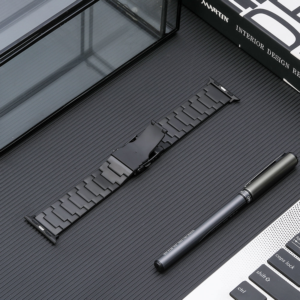 For Apple Watch Ultra 49mm / Series 8 / 7 45mm / 6 / 5 / 4 / SE / SE (2022) 44mm / 3 / 2 / 1 42mm Titanium Steel Watch Band 3 Beads Watch Strap - Black - UNIQBUY