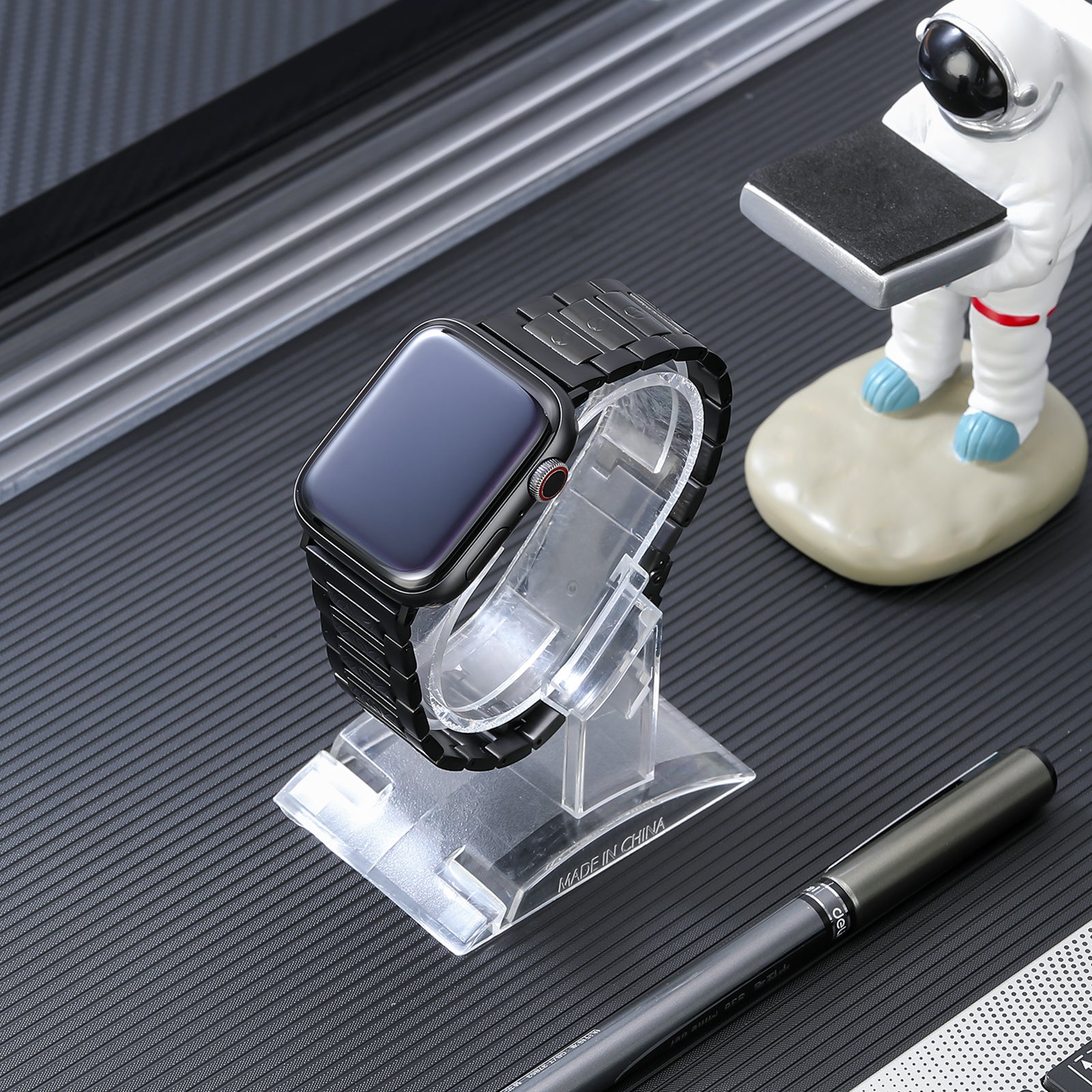 For Apple Watch Ultra 49mm / Series 8 / 7 45mm / 6 / 5 / 4 / SE / SE (2022) 44mm / 3 / 2 / 1 42mm Titanium Steel Watch Band 3 Beads Watch Strap - Black - UNIQBUY