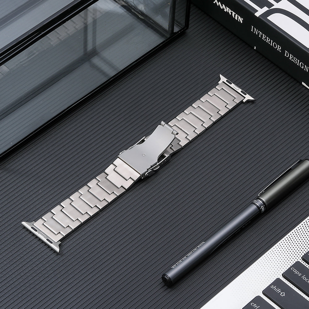 For Apple Watch Ultra 49mm / Series 8 / 7 45mm / 6 / 5 / 4 / SE / SE (2022) 44mm / 3 / 2 / 1 42mm Titanium Steel Watch Band 3 Beads Watch Strap - Silver - UNIQBUY