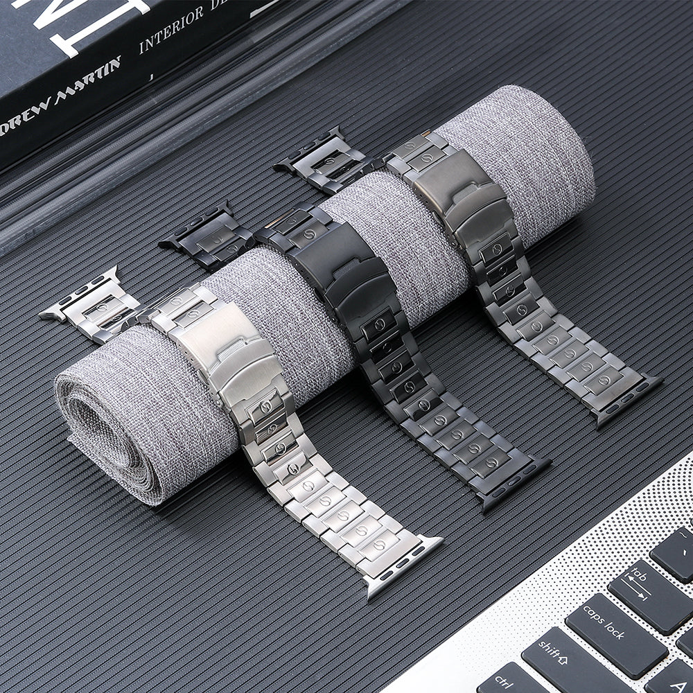For Apple Watch Ultra 49mm / Series 8 / 7 45mm / 6 / 5 / 4 / SE / SE (2022) 44mm / 3 / 2 / 1 42mm Titanium Steel Watch Band 3 Beads Watch Strap - Silver - UNIQBUY