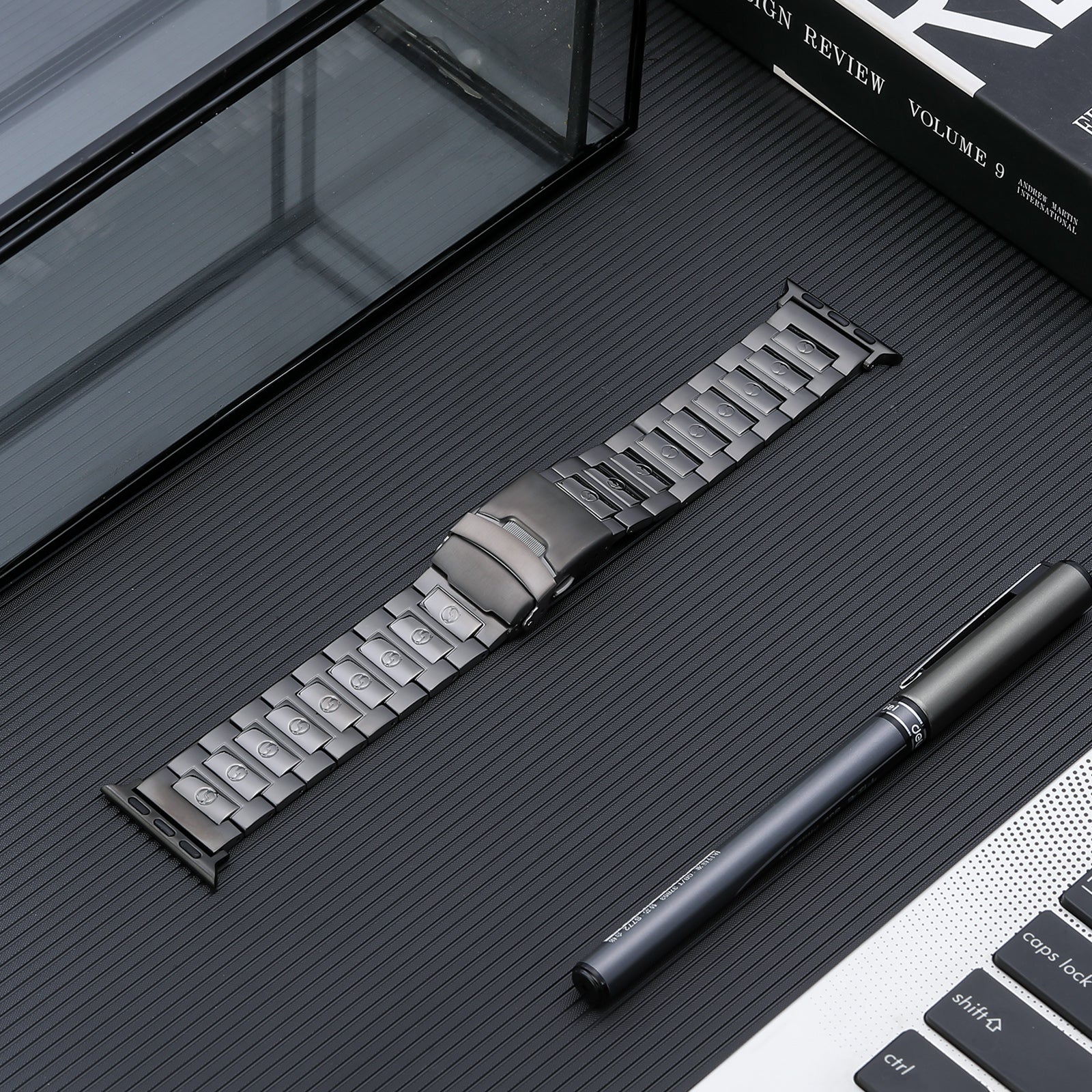 For Apple Watch Series 8 / 7 41mm / 6 / 5 / 4 / SE / SE (2022) 40mm / 3 / 2 / 1 38mm Watch Band 3 Beads Titanium Steel Strap - Grey - UNIQBUY