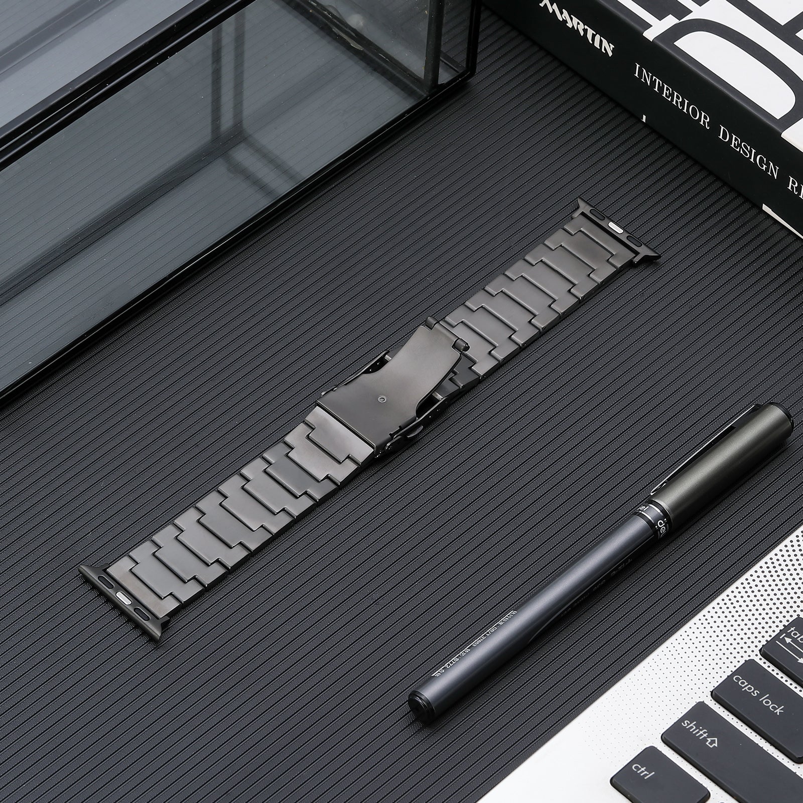 For Apple Watch Series 8 / 7 41mm / 6 / 5 / 4 / SE / SE (2022) 40mm / 3 / 2 / 1 38mm Watch Band 3 Beads Titanium Steel Strap - Grey - UNIQBUY