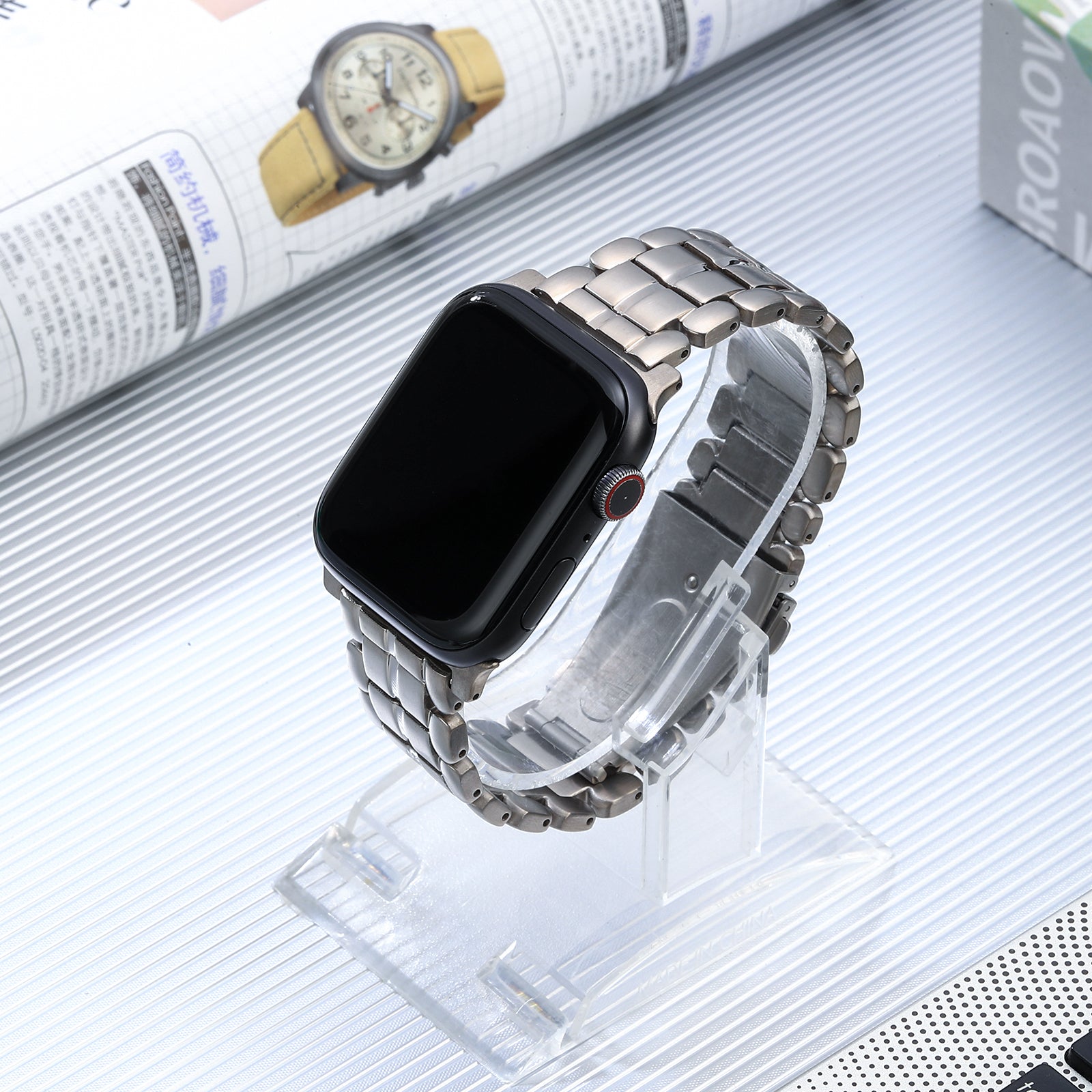 For Apple Watch Ultra 49mm / Series 8 / 7 45mm / 6 / 5 / 4 / SE / SE (2022) 44mm / 3 / 2 / 1 42mm Titanium Steel Watch Band 5 Beads Replace Strap - Silver - UNIQBUY