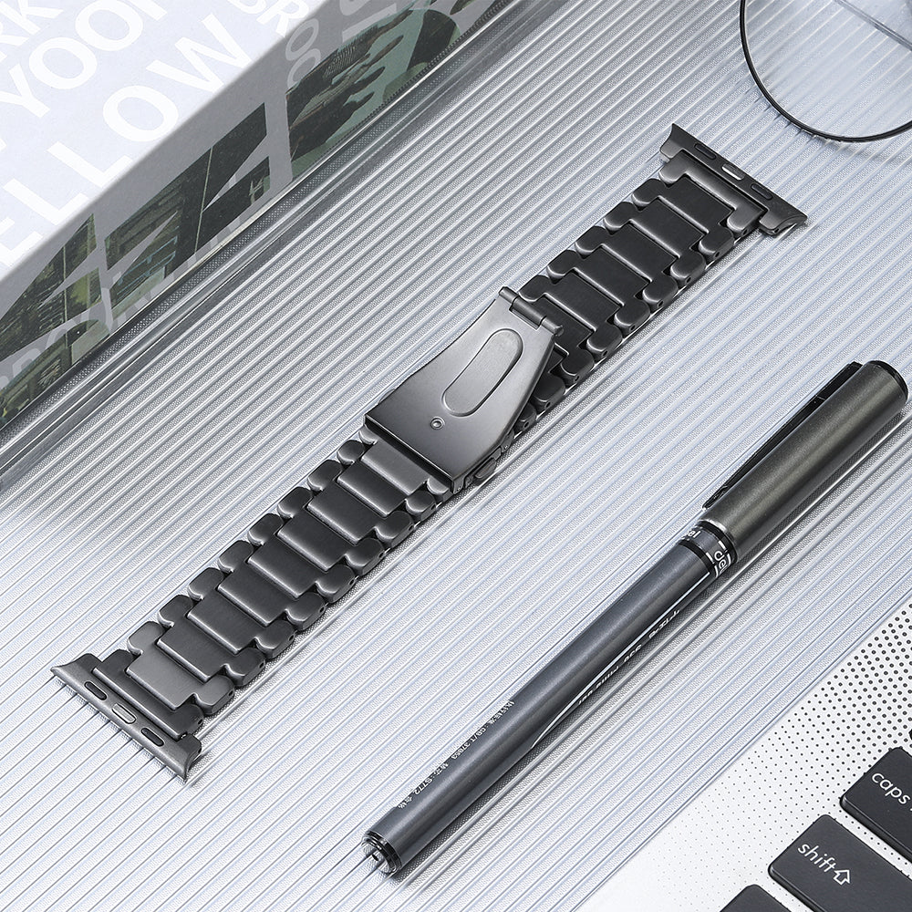 For Apple Watch Ultra 49mm / Series 8 / 7 45mm / 6 / 5 / 4 / SE / SE (2022) 44mm / 3 / 2 / 1 42mm Titanium Steel Watch Band 5 Beads Replace Strap - Grey - UNIQBUY