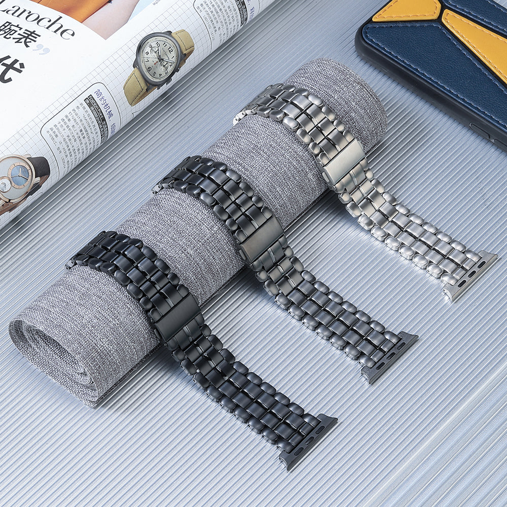 For Apple Watch Ultra 49mm / Series 8 / 7 45mm / 6 / 5 / 4 / SE / SE (2022) 44mm / 3 / 2 / 1 42mm Titanium Steel Watch Band 5 Beads Replace Strap - Grey - UNIQBUY