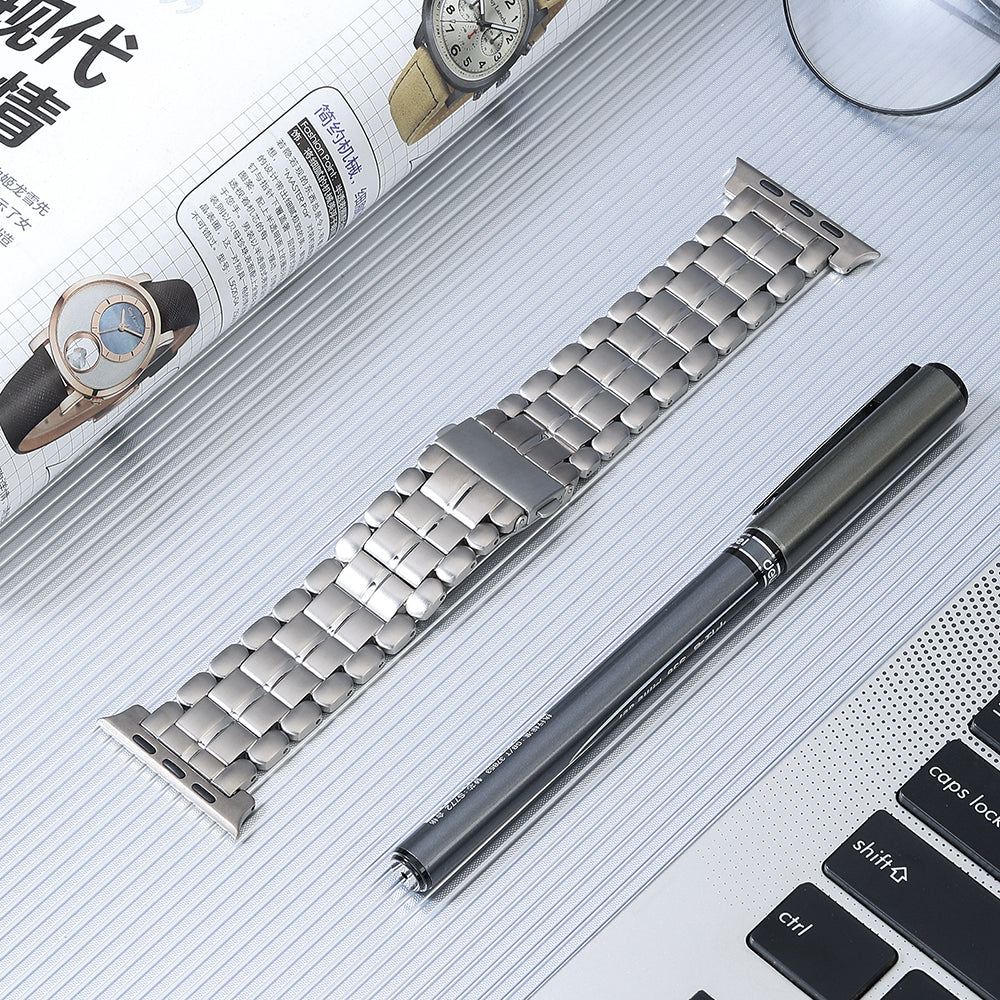 For Apple Watch Series 8 / 7 41mm / 6 / 5 / 4 / SE / SE (2022) 40mm / 3 / 2 / 1 38mm Replacement Watch Band 5 Beads Titanium Steel Strap - Silver - UNIQBUY