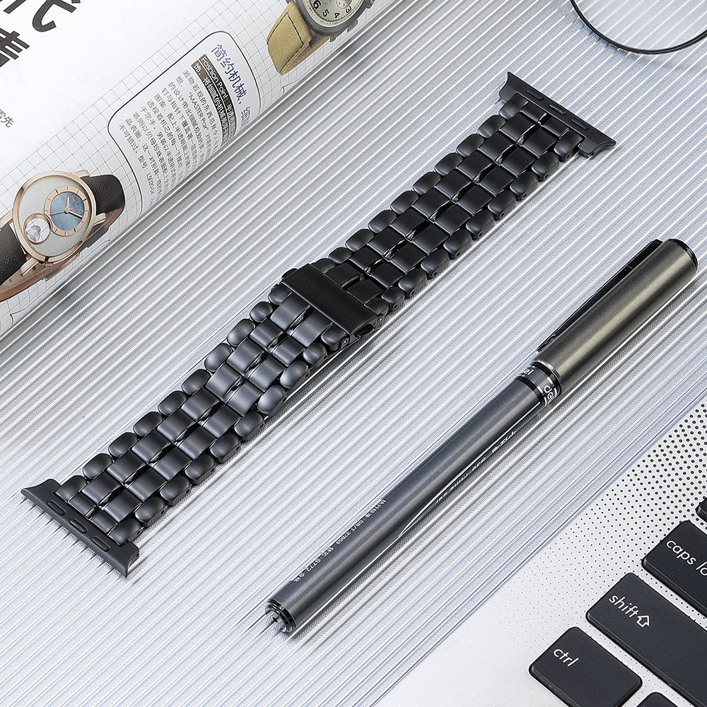 For Apple Watch Series 8 / 7 41mm / 6 / 5 / 4 / SE / SE (2022) 40mm / 3 / 2 / 1 38mm Replacement Watch Band 5 Beads Titanium Steel Strap - Black - UNIQBUY